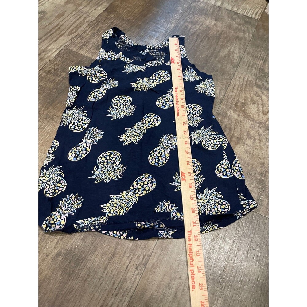 Ann Taylor Loft Tank Top Womens XS Navy Blue Pineapple Pattern Tropical Blouse - Picture 2 of 4